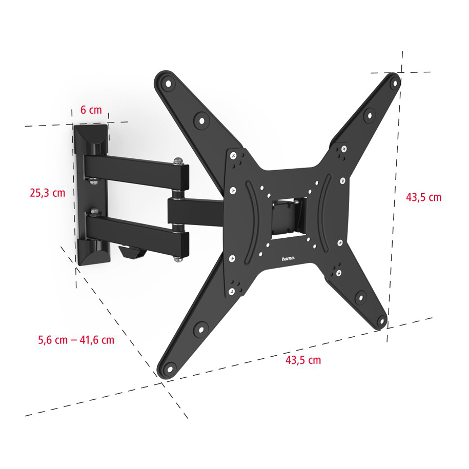 HAMA 220824 Full Motion TV Wall Bracket, 32"–65", up to 25 kg, Black