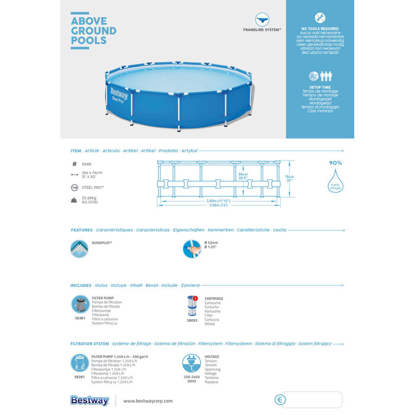 БАСЕЙН 366x76 ФИЛ BESTW 56681 STEEL PRO БАСЕЙН 366x76 ФИЛ BESTW 56681 STEEL PRO