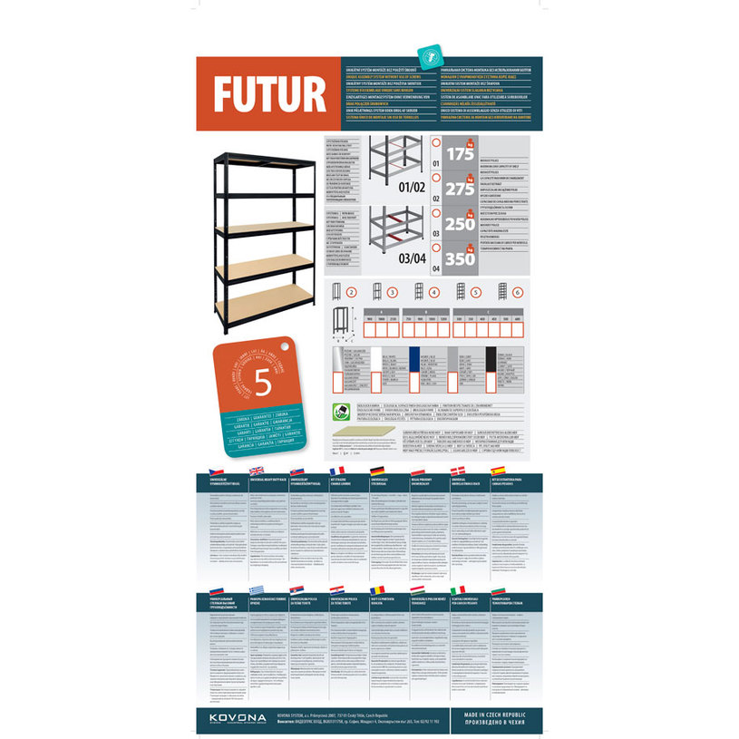 СТЕЛАЖ KOVONA FUTUR 180x90x45/5x275 B СТЕЛАЖ KOVONA FUTUR 180x90x45/5x275 B