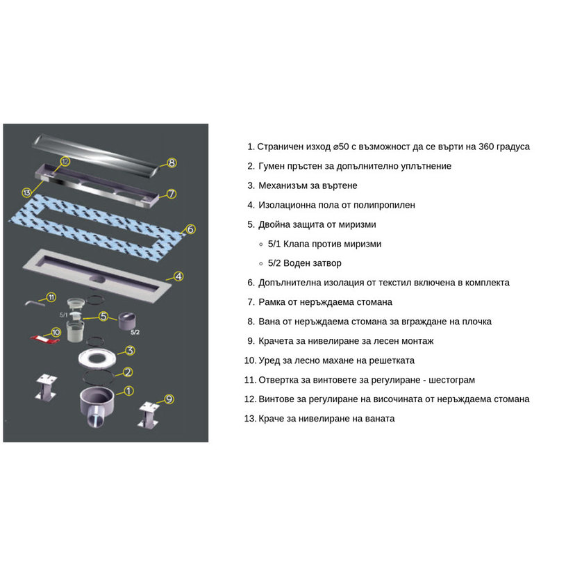 ЛИНЕЕН СИФОН ЗА ВГР.НА ПЛОЧ.OPTIMA S60см ЛИНЕЕН СИФОН ЗА ВГР.НА ПЛОЧ.OPTIMA S60см