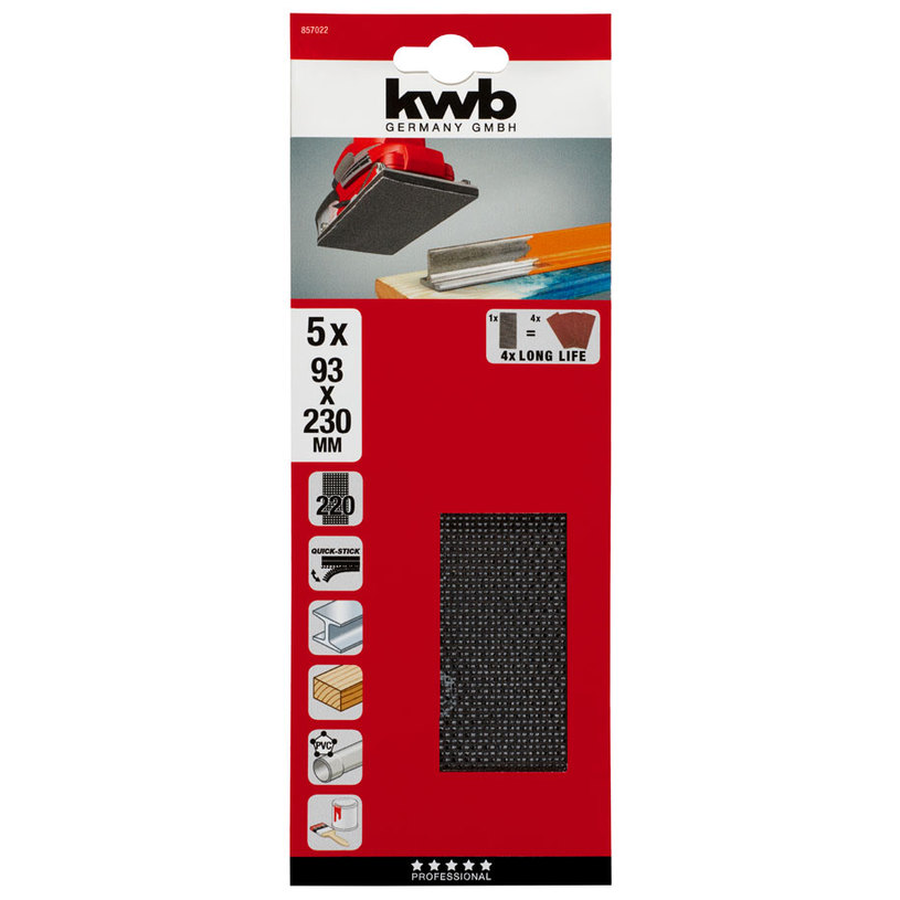 KWB МРЕЖЕСТИ ШКУРКИ 5 БРОЯ 93х230ММ К220 KWB МРЕЖЕСТИ ШКУРКИ 5 БРОЯ 93х230ММ К220