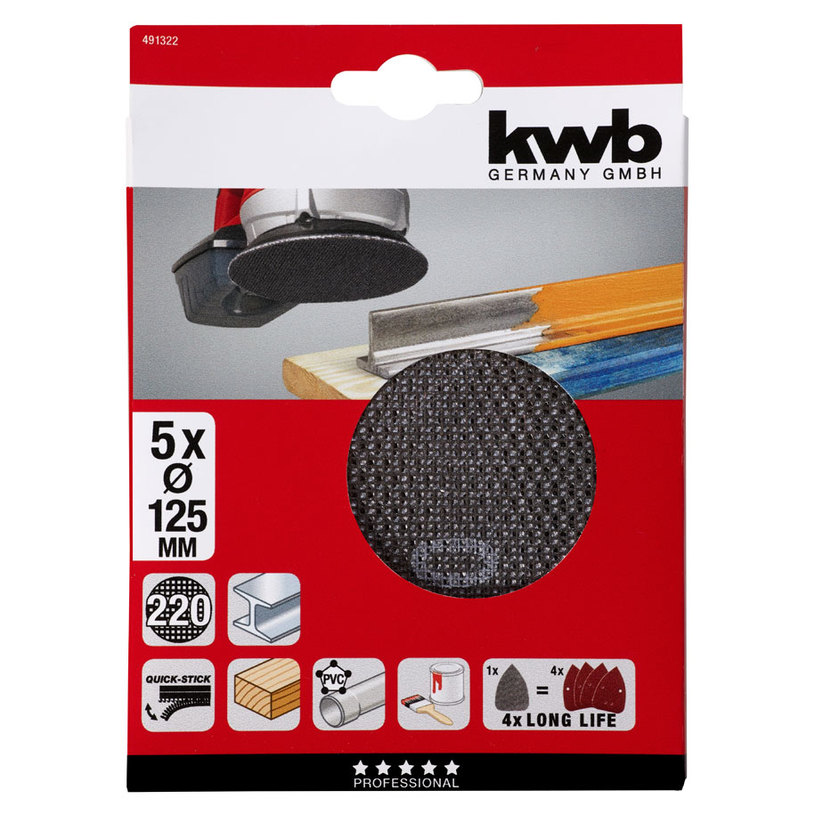 KWB МРЕЖЕСТИ ШКУРКИ 5 БРОЯ Ф125ММ N220 KWB МРЕЖЕСТИ ШКУРКИ 5 БРОЯ Ф125ММ N220