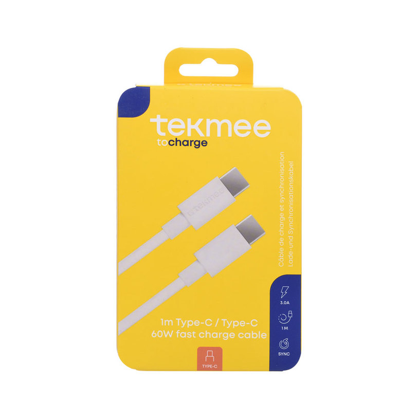 КАБЕЛ TYPE-C/TYPE-C БЯЛ/ЧЕРЕН 3A, 1m КАБЕЛ TYPE-C/TYPE-C БЯЛ/ЧЕРЕН 3A, 1m