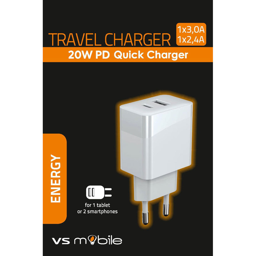 ЗАРЯДНО 220V, 20W, PD USB-C+USB-A БЯЛ ЗАРЯДНО 220V, 20W, PD USB-C+USB-A БЯЛ