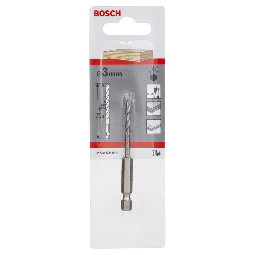 BOSCH СВРЕДЛО ЗА ДЪРВО 3ММ 1/4" ШЕСТОСТ. BOSCH СВРЕДЛО ЗА ДЪРВО 3ММ 1/4" ШЕСТОСТ.