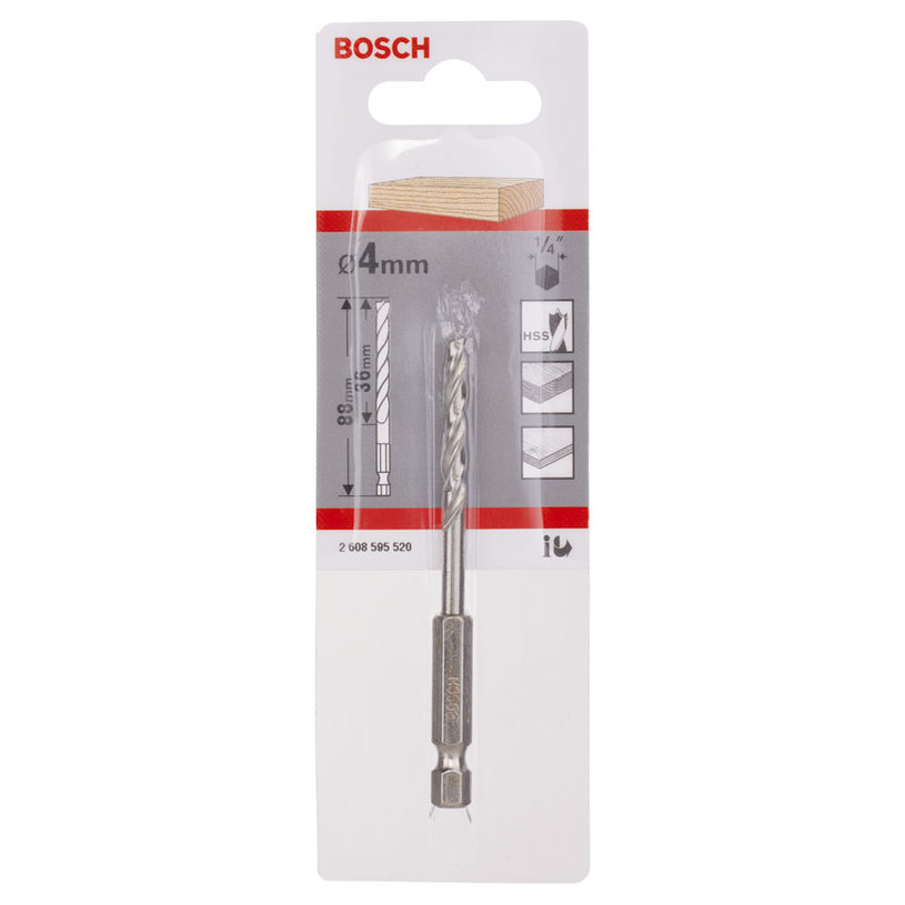BOSCH СВРЕДЛО ЗА ДЪРВО 4ММ 1/4" ШЕСТОСТ. BOSCH СВРЕДЛО ЗА ДЪРВО 4ММ 1/4" ШЕСТОСТ.