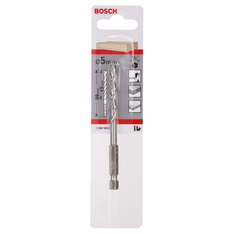 BOSCH СВРЕДЛО ЗА ДЪРВО 5ММ 1/4" ШЕСТОСТ. BOSCH СВРЕДЛО ЗА ДЪРВО 5ММ 1/4" ШЕСТОСТ.