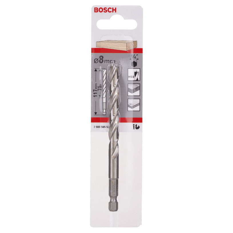 BOSCH СВРЕДЛО ЗА ДЪРВО 8ММ 1/4" ШЕСТОСТ. BOSCH СВРЕДЛО ЗА ДЪРВО 8ММ 1/4" ШЕСТОСТ.