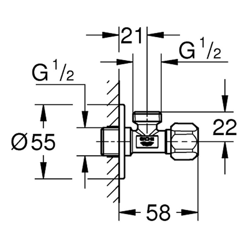 ЪГЛОВ КРАН 1/2Х1/2 GROHE 22032000 ЪГЛОВ КРАН 1/2Х1/2 GROHE 22032000