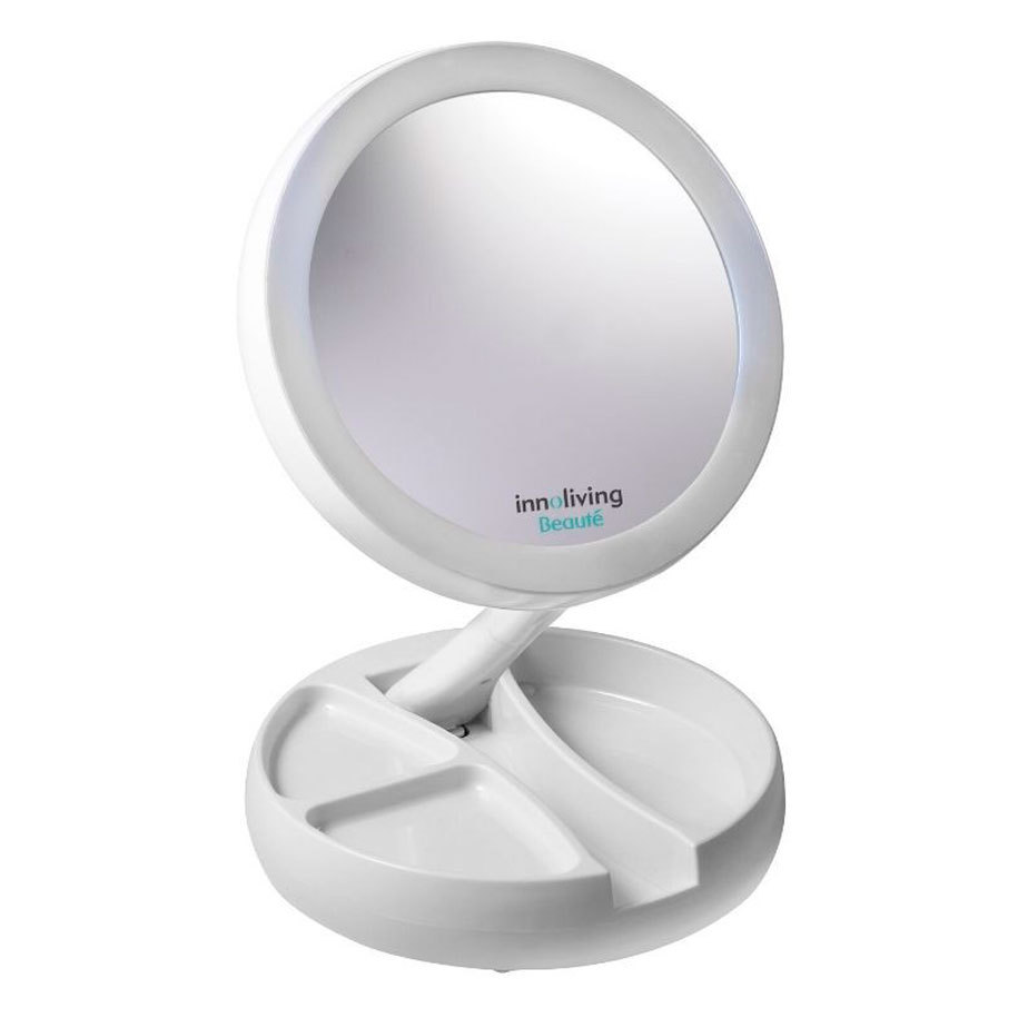 Козметично огледало с LED светлина INNOLIVING INN-805, двустранно, увеличение 5X