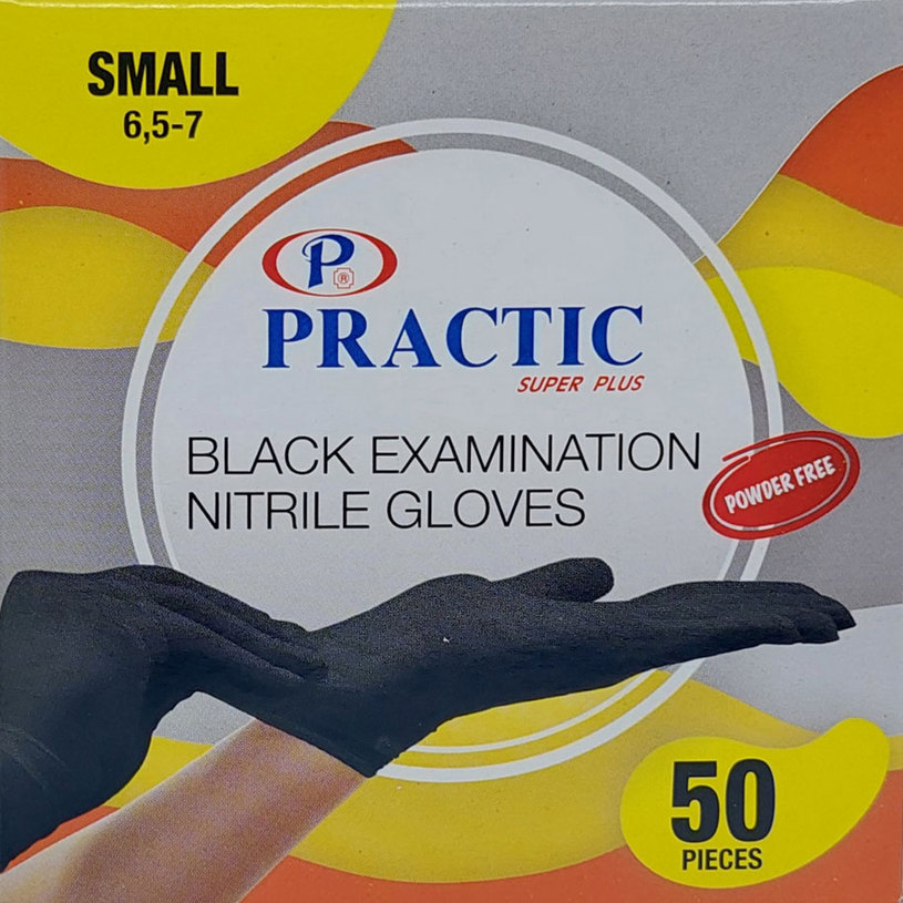 PRACTIC Нитрилни ръкавици черни 50бр р.S