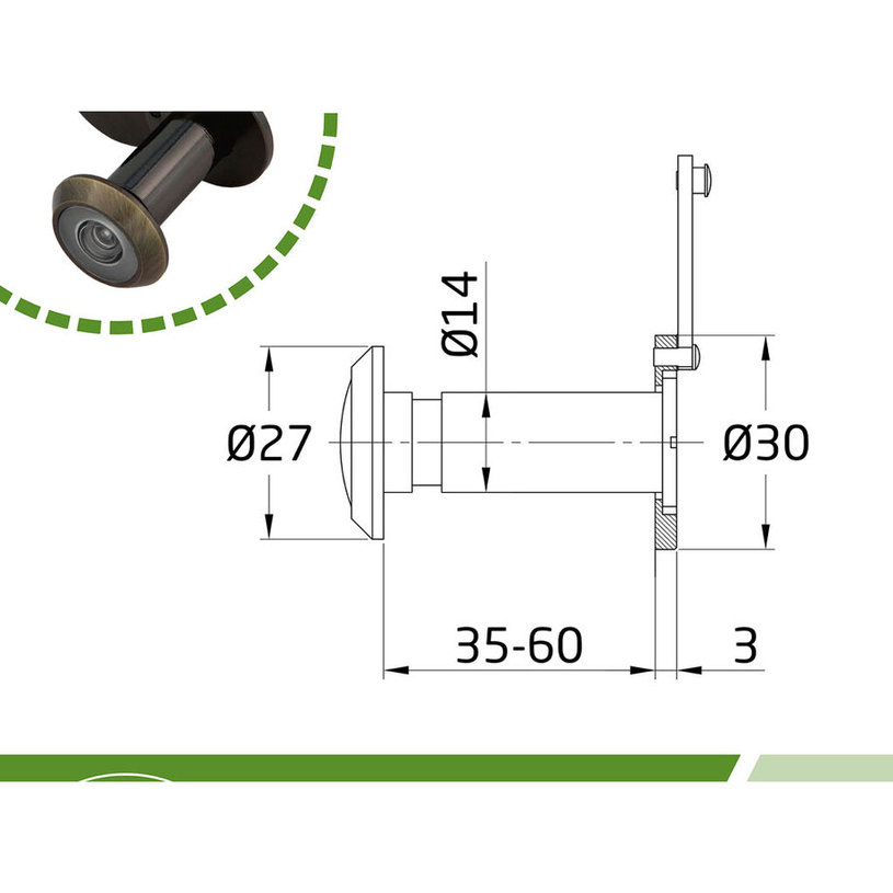Шпионка мод.3, стар месинг,?14, 35-60 мм Шпионка мод.3, стар месинг,?14, 35-60 мм