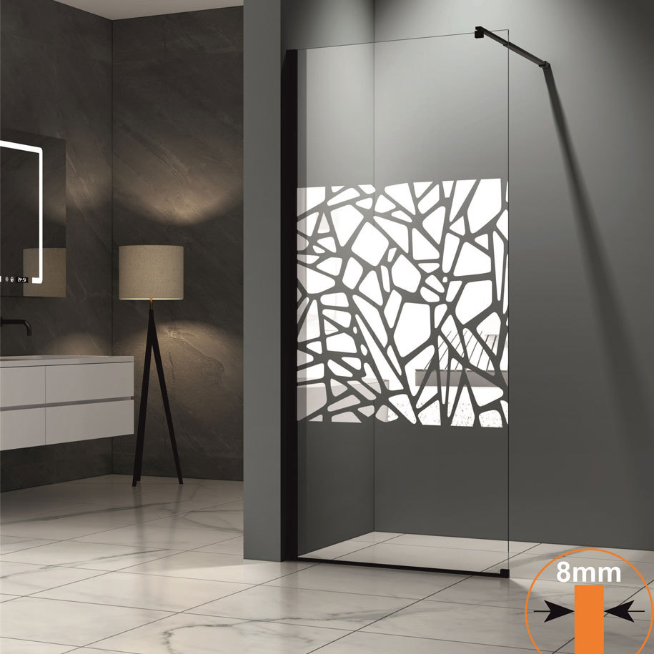 INTER CERAMIC 113B/80 Fixed Shower Screen, 80x200 cm, 8 mm Mirror Glass, Matt Black Profile