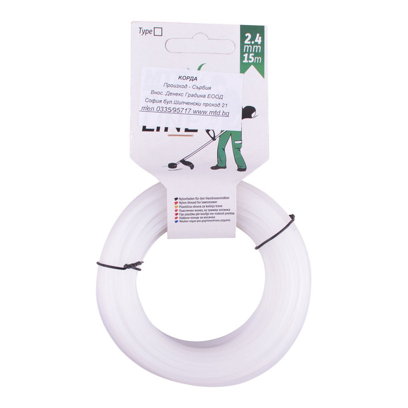 MTD КОРДА ЗА ТРИМЕР КВАДР. Ф2.4 - 15 М MTD КОРДА ЗА ТРИМЕР КВАДР. Ф2.4 - 15 М