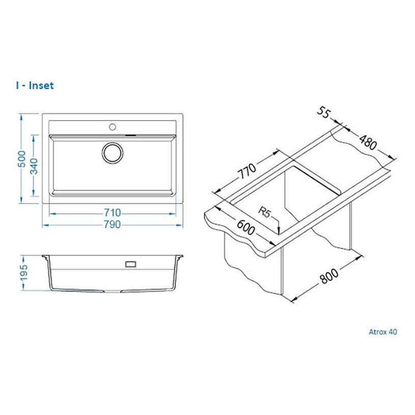**КУХНЕНСКА МИВКА ATROX 40 СИВА @ **КУХНЕНСКА МИВКА ATROX 40 СИВА @