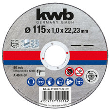 ДИСК ЗА РЯЗАНЕ НА МЕТАЛ И INOX KWB 115x1x22.23 ДИСК ЗА РЯЗАНЕ НА МЕТАЛ И INOX KWB 115x1x22.23