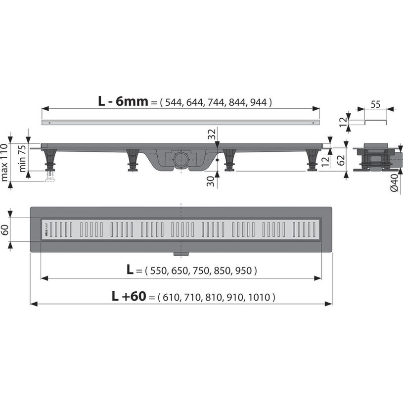 ЛИНЕЕН СИФОН 75 CM,Ф 40 РЕШЕТКА LINE ЛИНЕЕН СИФОН 75 CM,Ф 40 РЕШЕТКА LINE
