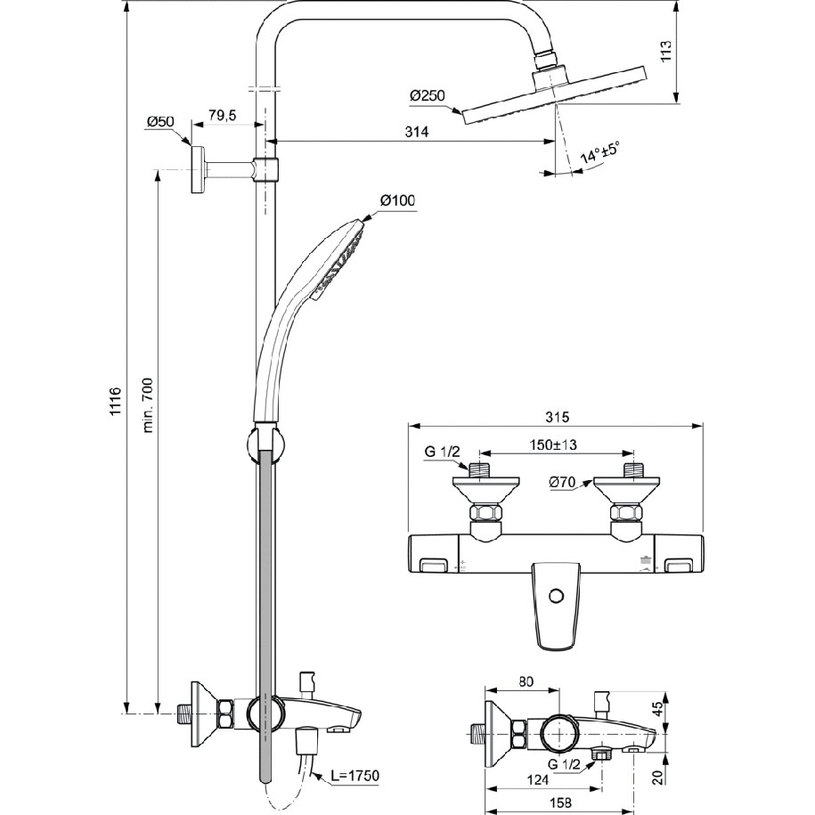 ДУШ СИСТЕМА CERATHERM T25 A7629AA@ ДУШ СИСТЕМА CERATHERM T25 A7629AA@