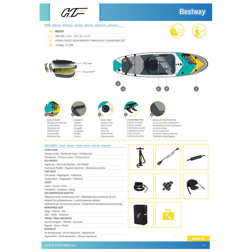 SUP БОРД AQUA 305x84x12cm BESTW 65375 SUP БОРД AQUA 305x84x12cm BESTW 65375