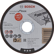 ДИСК ЗА РЯЗАНЕ НА МЕТАЛ INOX BOSCH 115x1.6x22.23 ДИСК ЗА РЯЗАНЕ НА МЕТАЛ INOX BOSCH 115x1.6x22.23