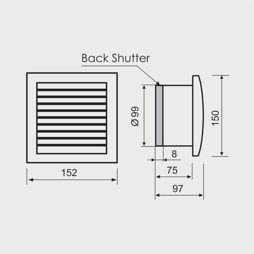 ВЕНТИЛАТОР ММ 100 КВАДРАТ С КЛАПА ЧЕРЕН ВЕНТИЛАТОР ММ 100 КВАДРАТ С КЛАПА ЧЕРЕН
