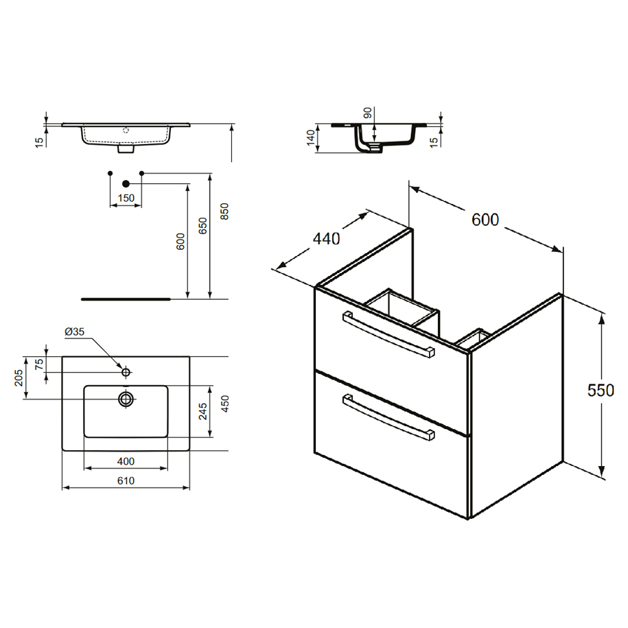 Basin and cabinet as one complete set