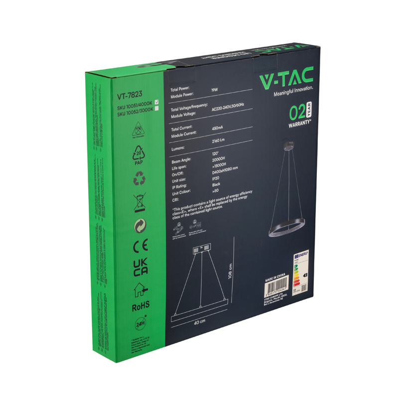LED ПЕНДЕЛ 19W 4K КРИСТАЛ ЧЕРЕН V-TAC^^^ LED ПЕНДЕЛ 19W 4K КРИСТАЛ ЧЕРЕН V-TAC^^^