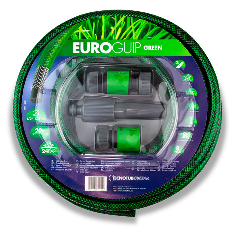 Комплект градински маркуч EUROGUIP GREEN 20 м 3/4" с конектори и пистолет