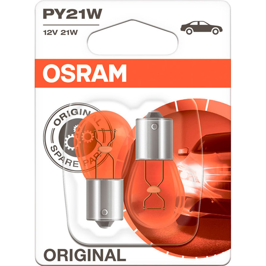 OSRAM ORIGINAL PY21W 12V 21W Car Bulb, BAU15s Base, Pack of 2
