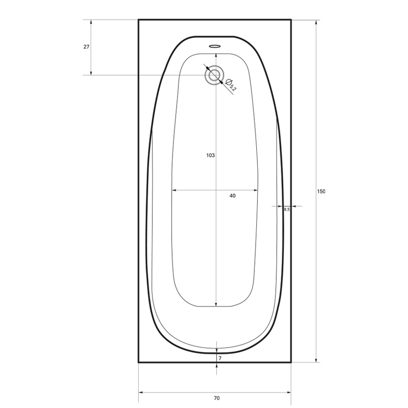 АКРИЛНА ВАНА LINEA 150 150X70X44,5 СМ АКРИЛНА ВАНА LINEA 150 150X70X44,5 СМ