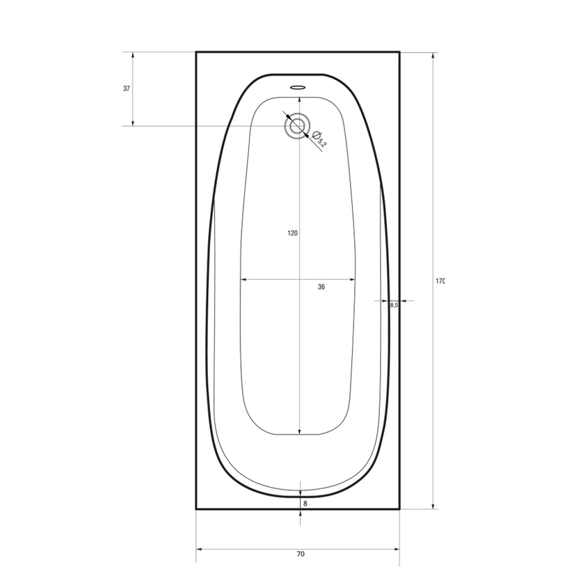 АКРИЛНА ВАНА LINEA 170 170X70X44,5 СМ АКРИЛНА ВАНА LINEA 170 170X70X44,5 СМ