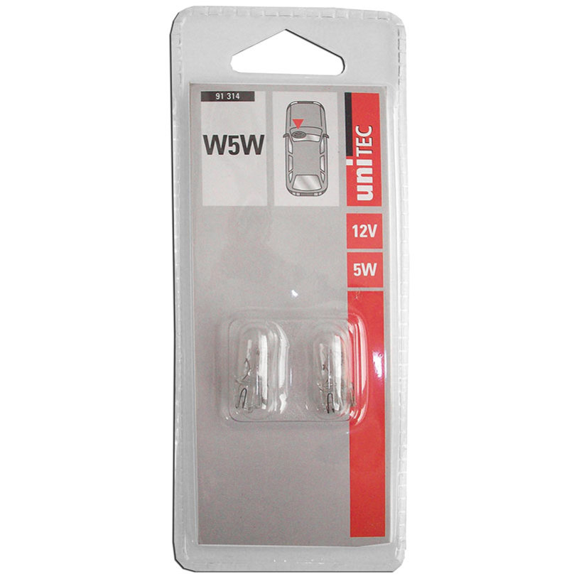 UNITEC W5W Car Bulb 12V 5W, Glass Wedge Base, 2-Pack
