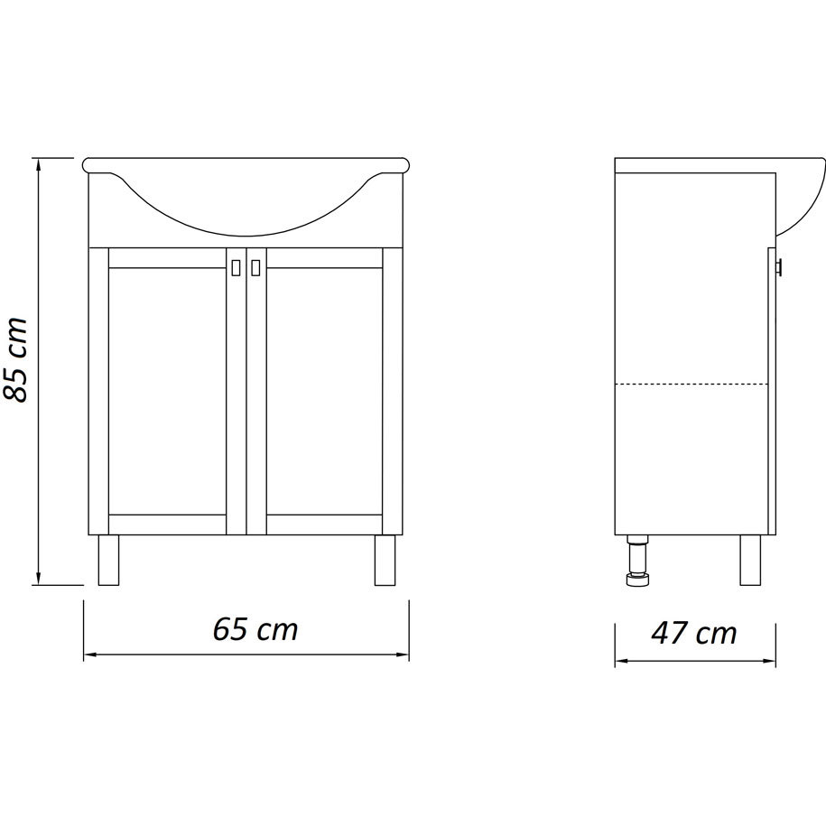 Размери 65 × 47 × 85 см за стандартна баня