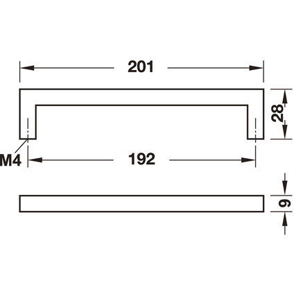 Мебелна дръжка хром мат, 201x28 мм Мебелна дръжка хром мат, 201x28 мм