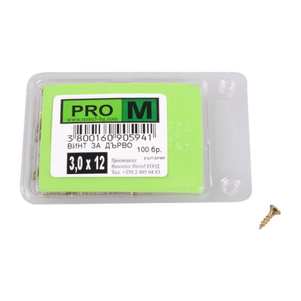 PRO M винт за дърво 3,0 х 12/100бр. PRO M винт за дърво 3,0 х 12/100бр.
