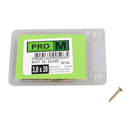 PRO M винт за дърво 3,0 х 20/80бр. PRO M винт за дърво 3,0 х 20/80бр.