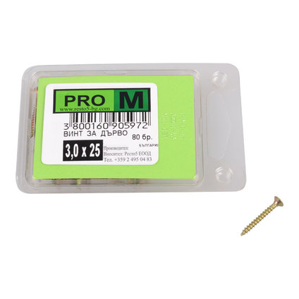 PRO M винт за дърво 3,0 х 25/80бр. PRO M винт за дърво 3,0 х 25/80бр.
