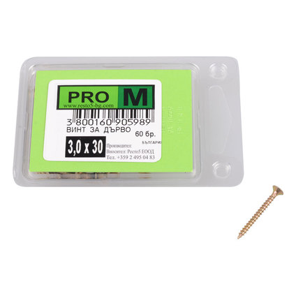 PRO M винт за дърво 3,0 х 30/60бр. PRO M винт за дърво 3,0 х 30/60бр.