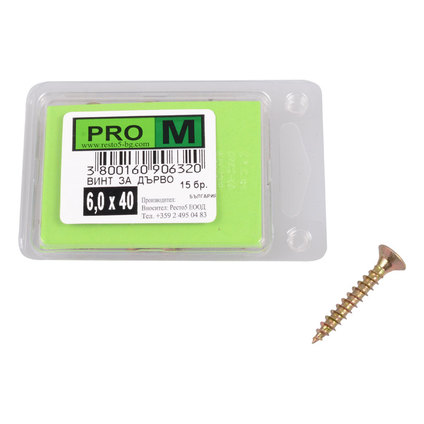 PRO M винт за дърво 6,0 х 40/15бр. PRO M винт за дърво 6,0 х 40/15бр.