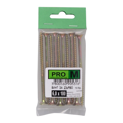 PRO M винт за дърво 6.0 х 100/10бр. PRO M винт за дърво 6.0 х 100/10бр.