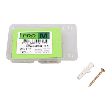 PRO M дюбел 6х30 с винт 3.5х35/10 бр. PRO M дюбел 6х30 с винт 3.5х35/10 бр.
