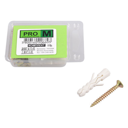 PRO M к-т дюбел 10х50 с винт 6.0х50/8бр. PRO M к-т дюбел 10х50 с винт 6.0х50/8бр.