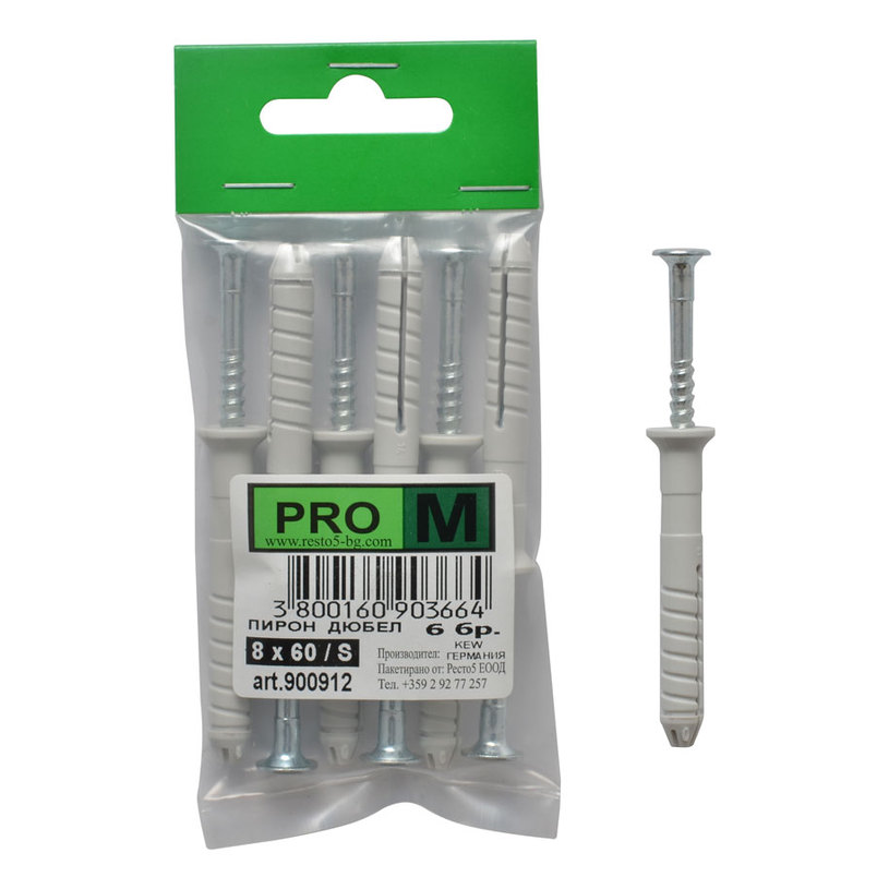 PRO M пирон дюбел 8 х 60 S / 6бр. PRO M пирон дюбел 8 х 60 S / 6бр.