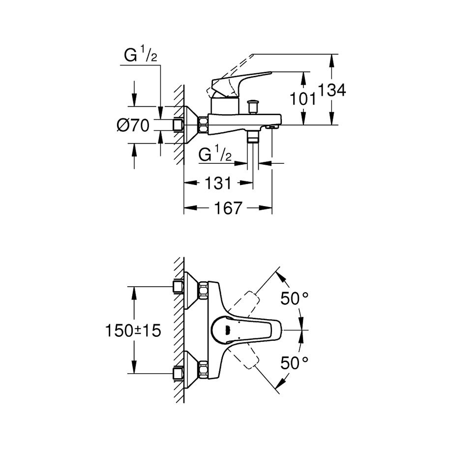 GROHE Start Flow 23772000 Wall-Mounted Bath and Shower Mixer, Chrome