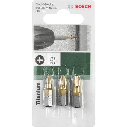 BOSCH, БИТОВЕ 3 PH 25 ММ TITANIUM PH 1-2 BOSCH, БИТОВЕ 3 PH 25 ММ TITANIUM PH 1-2