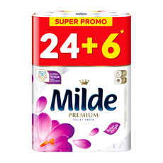 ТОАЛЕТНА ХАРТИЯ PREMIUM 24+6 БР 3 ПЛАСТА MILDE ТОАЛЕТНА ХАРТИЯ PREMIUM 24+6 БР 3 ПЛАСТА MILDE