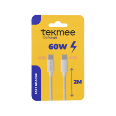 КАБЕЛ TEKMEE TYPE-C/TYPE-C 2М 60W БЯЛ КАБЕЛ TEKMEE TYPE-C/TYPE-C 2М 60W БЯЛ