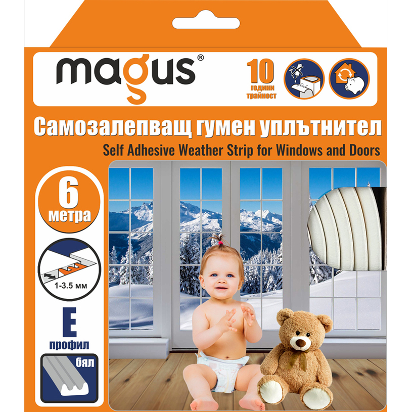 MAGUS ГУМЕН УПЛЪТНИТЕЛ Е-ПРОФИЛ 6 m БЯЛ MAGUS ГУМЕН УПЛЪТНИТЕЛ Е-ПРОФИЛ 6 m БЯЛ