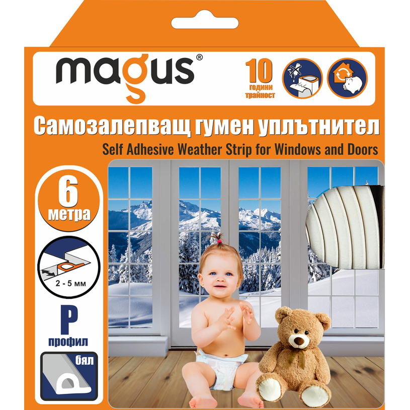 MAGUS ГУМЕН УПЛЪТНИТЕЛ P-ПРОФИЛ 6 m БЯЛ MAGUS ГУМЕН УПЛЪТНИТЕЛ P-ПРОФИЛ 6 m БЯЛ