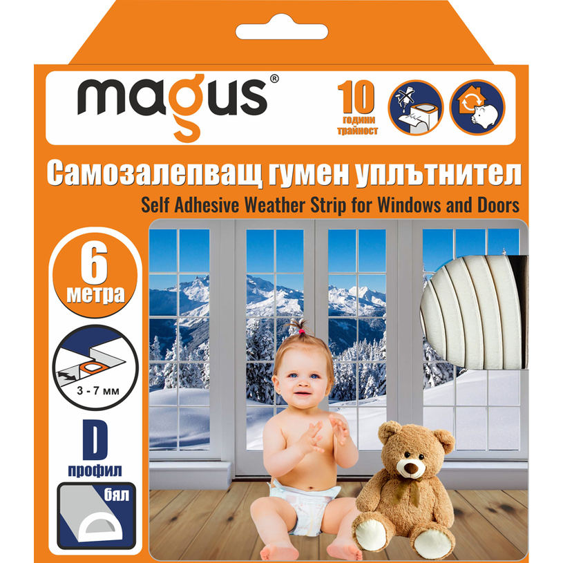 MAGUS ГУМЕН УПЛЪТНИТЕЛ D-ПРОФИЛ 6 m БЯЛ MAGUS ГУМЕН УПЛЪТНИТЕЛ D-ПРОФИЛ 6 m БЯЛ